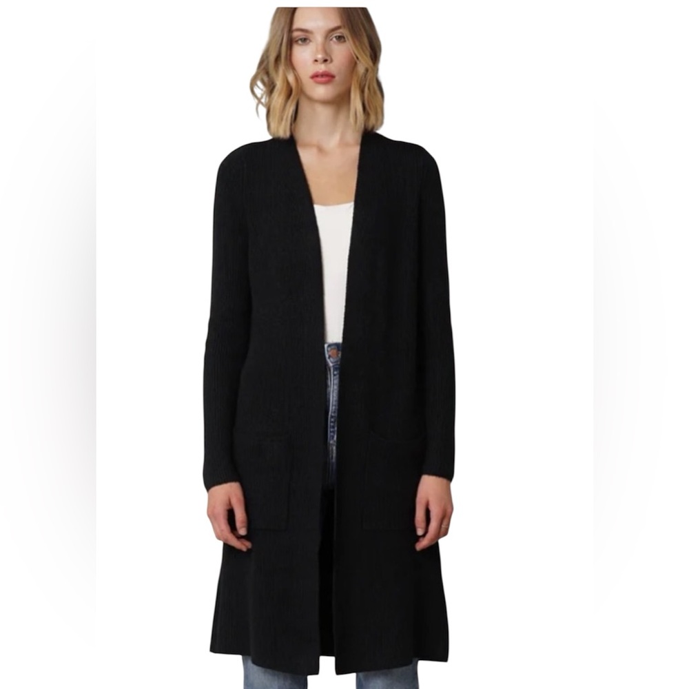 Cyrus Long Knit Duster Open Ribbed Cardigan, with pockets Size Medium